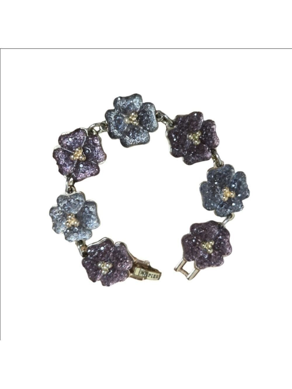 Vintage 80s Napier 2-color Floral Crystal Link Bracelet